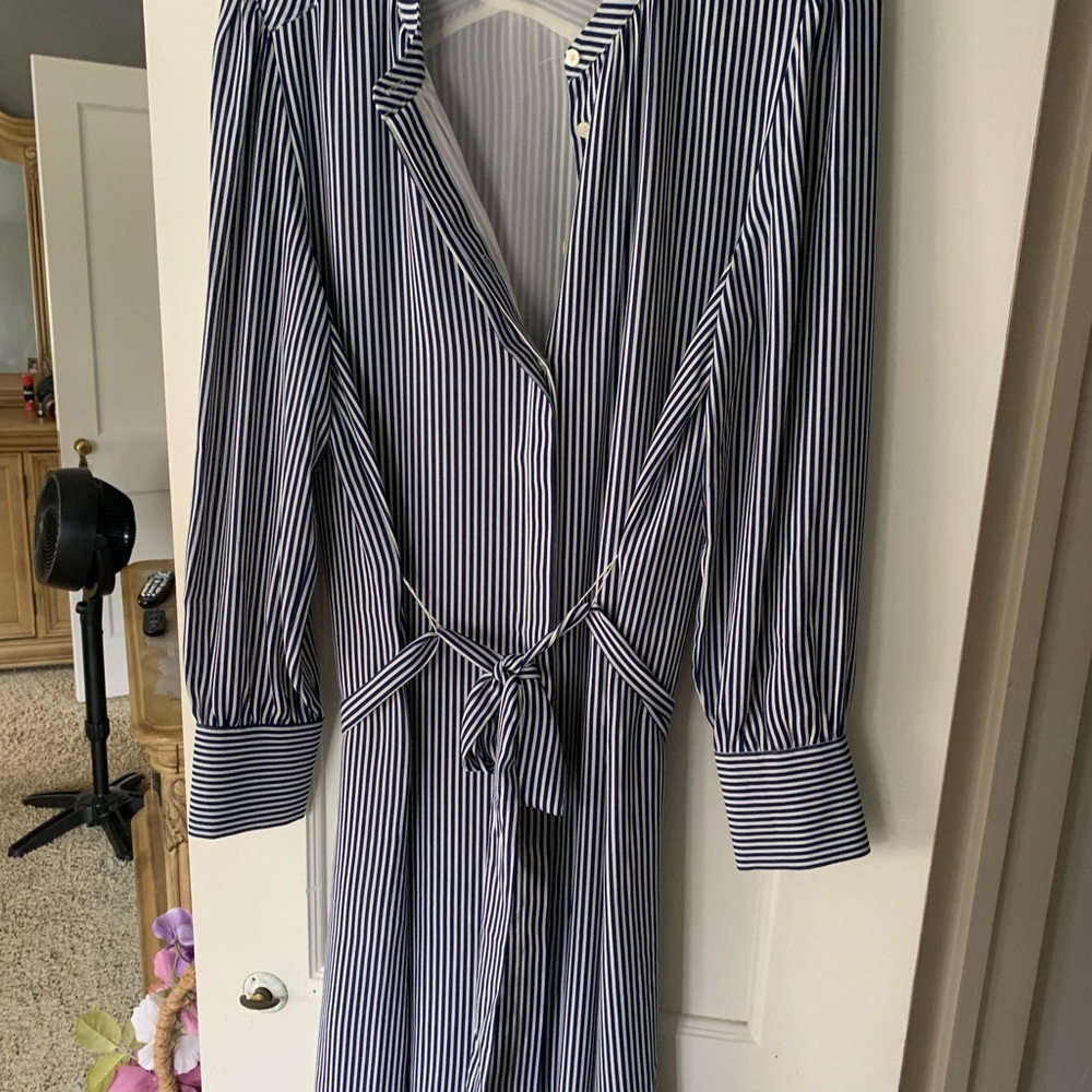 Navy blue and white striped dress